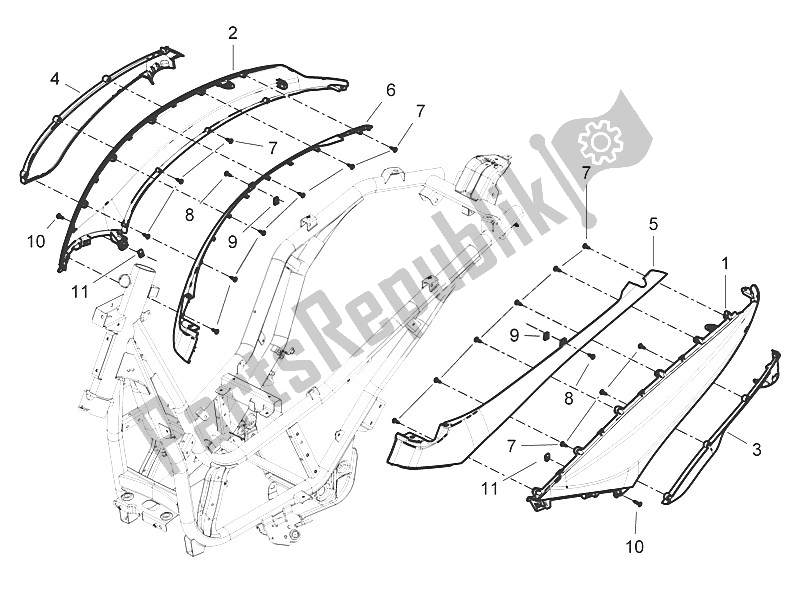 All parts for the Side Cover - Spoiler of the Piaggio Beverly 300 IE ABS E4 EU 2016