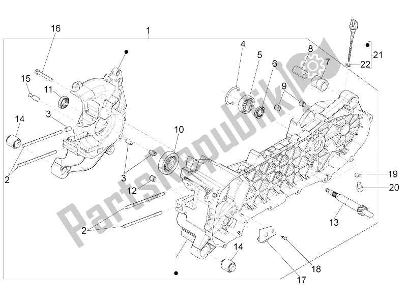 All parts for the Crankcase of the Piaggio Liberty 50 Iget 4T 3V EU 2015