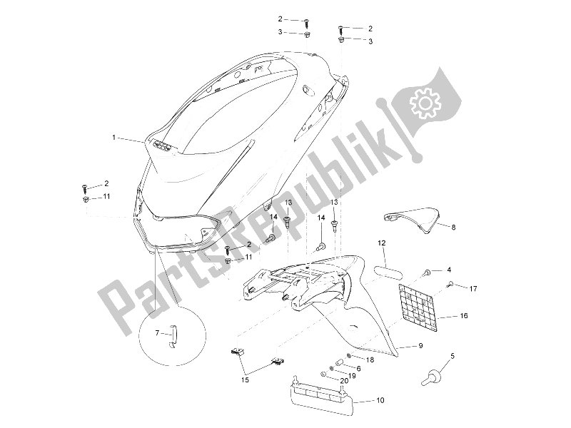 All parts for the Rear Cover - Splash Guard of the Piaggio Liberty 50 2T MOC 2009