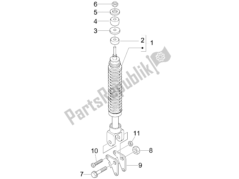 All parts for the Rear Suspension - Shock Absorber/s of the Piaggio FLY 125 4T E3 2009