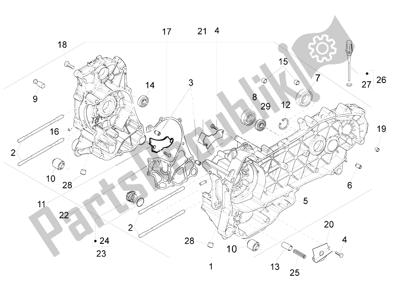 All parts for the Crankcase of the Piaggio FLY 150 4T USA 2007