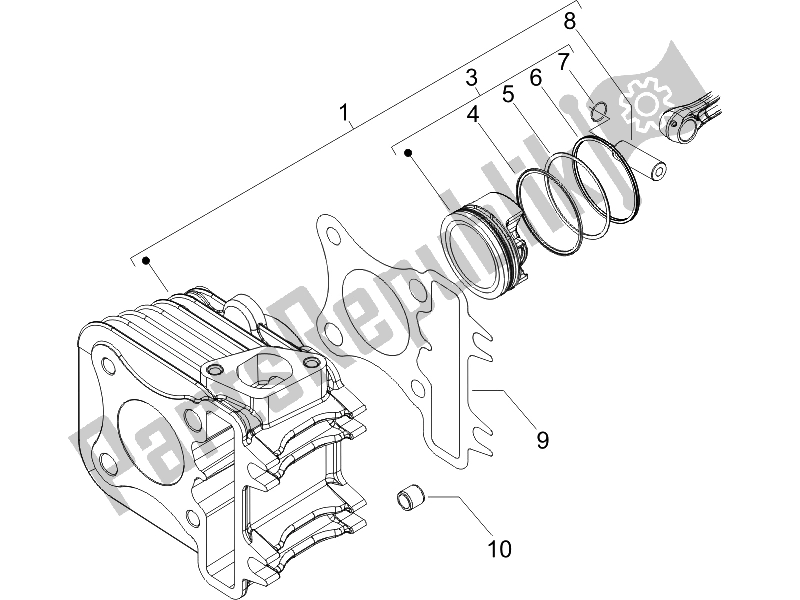 All parts for the Cylinder-piston-wrist Pin Unit of the Piaggio Liberty 50 4T Delivery 2010