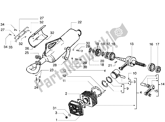 All parts for the Crankshaft-cylinder-head-silencer of the Piaggio Diesis 100 1998