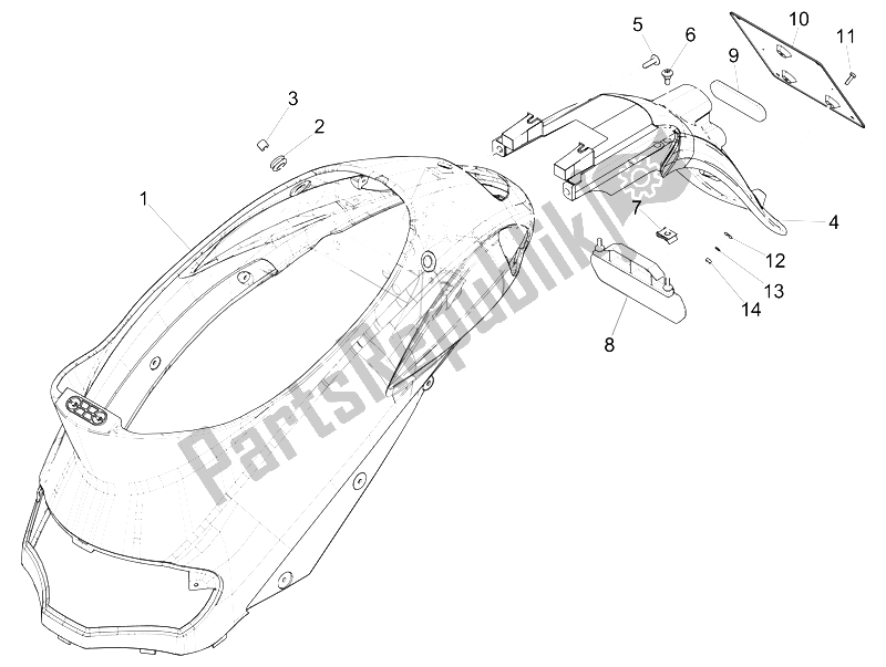 Toutes les pièces pour le Capot Arrière - Protection Contre Les éclaboussures du Piaggio Liberty 125 4T Delivery E3 2009