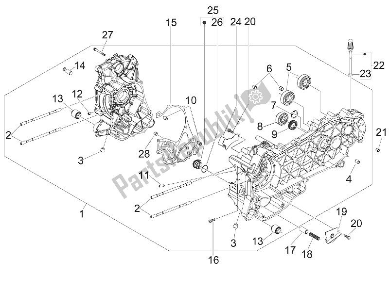 All parts for the Crankcase of the Piaggio MP3 125 IE Touring 2011