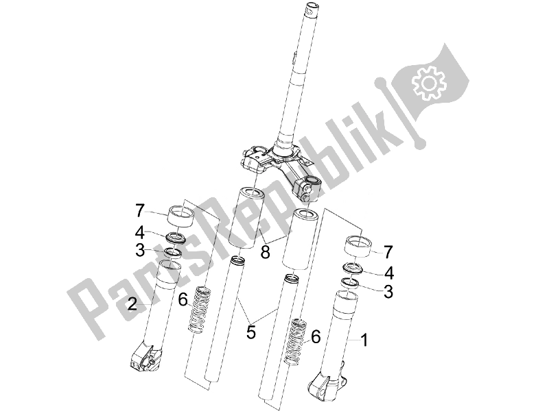 Alle onderdelen voor de Fork's Componenten (escorts) van de Piaggio Liberty 50 4T PTT D 2014