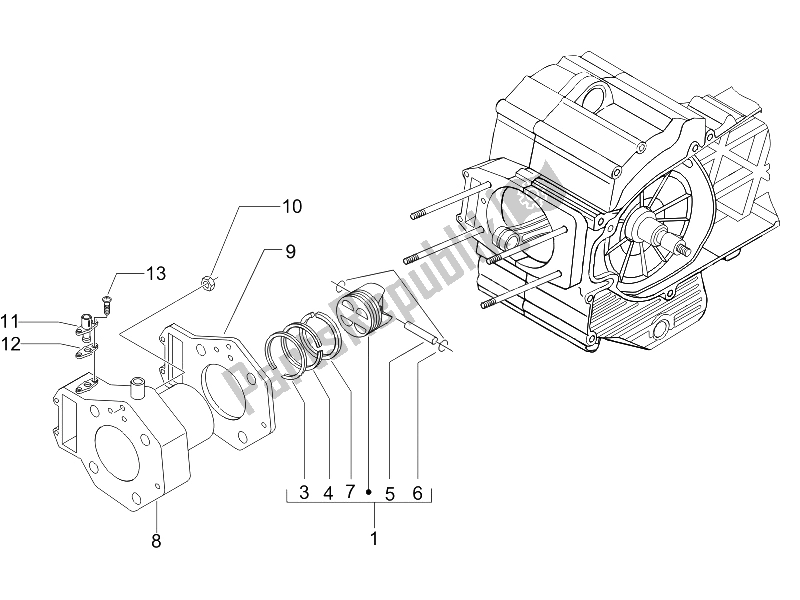All parts for the Cylinder-piston-wrist Pin Unit of the Piaggio X8 400 IE Euro 3 2006
