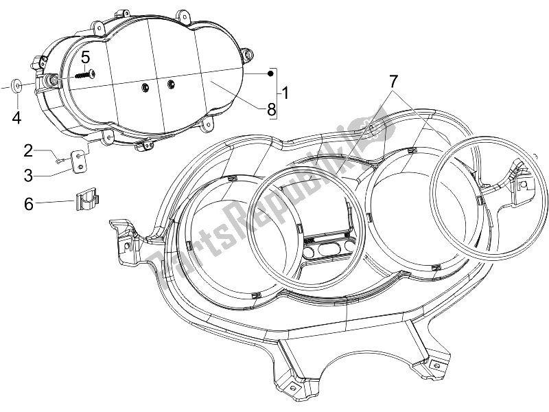 Todas las partes para Tablero Combinado De Medidor de Piaggio X EVO 125 Euro 3 2007