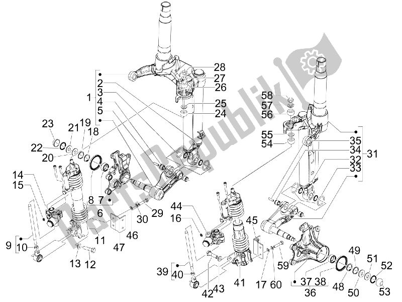 All parts for the Fork's Components (mingxing) of the Piaggio MP3 250 IE MIC 2008