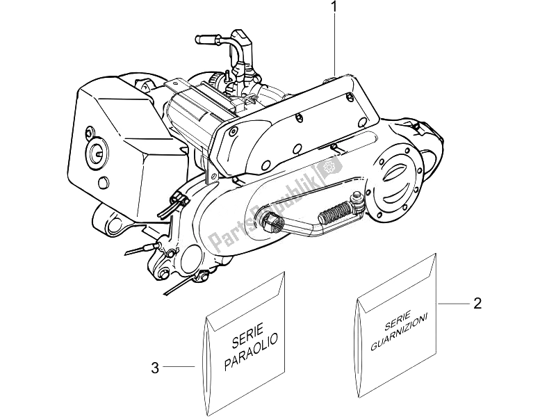 Alle onderdelen voor de Motor Assemblage van de Piaggio NRG Power DT Serie Speciale D 50 2007