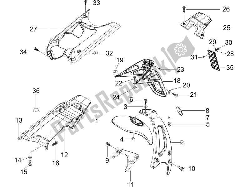 All parts for the Rear Cover - Splash Guard of the Piaggio NRG Power Pure JET 50 2005
