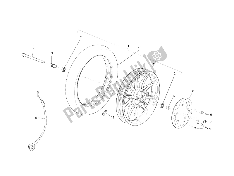 All parts for the Front Wheel of the Piaggio Liberty 125 4T 2V E3 2009