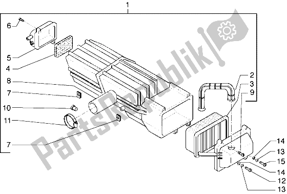 All parts for the Air Filter of the Piaggio Hexagon GTX 125 1999