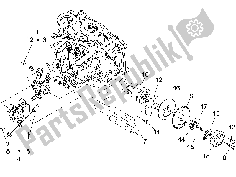 All parts for the Rocking Levers Support Unit of the Piaggio X8 250 IE 2005