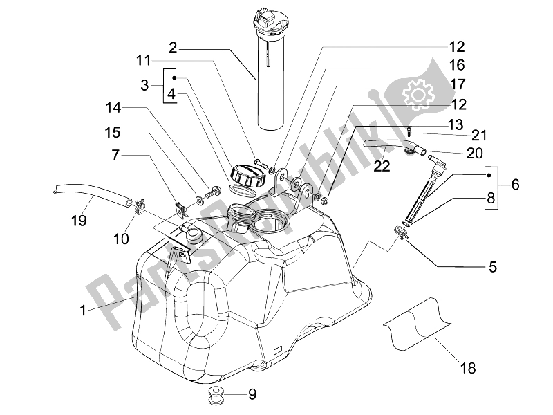 All parts for the Fuel Tank of the Piaggio Beverly 125 Sport E3 2007