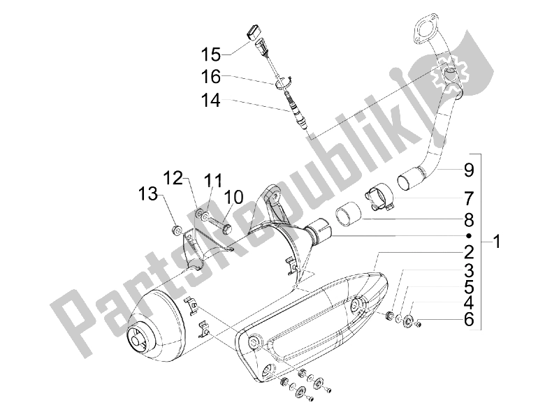 All parts for the Silencer of the Piaggio X7 250 IE Euro 3 2008