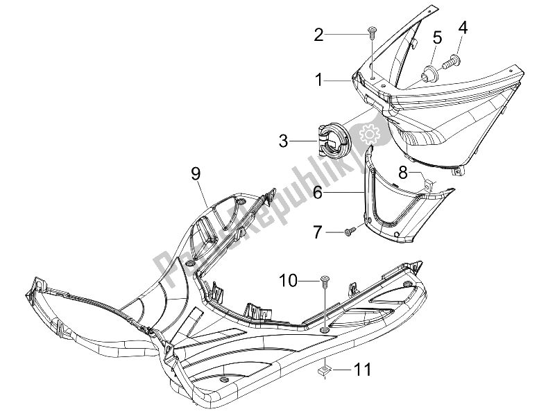 Toutes les pièces pour le Housse Centrale - Repose-pieds du Piaggio FLY 125 4T 2006