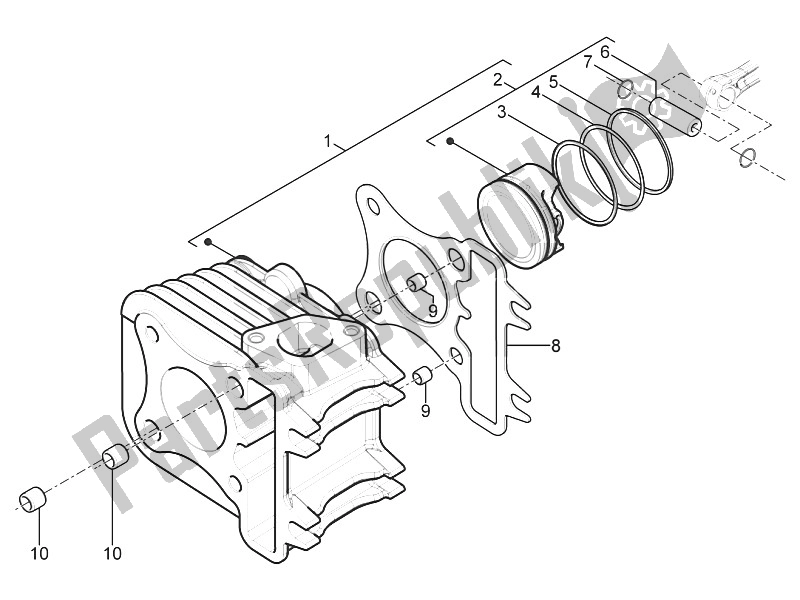 Toutes les pièces pour le Unité Cylindre-piston-axe De Poignet du Piaggio Typhoon 125 4T 2V E3 USA 2011