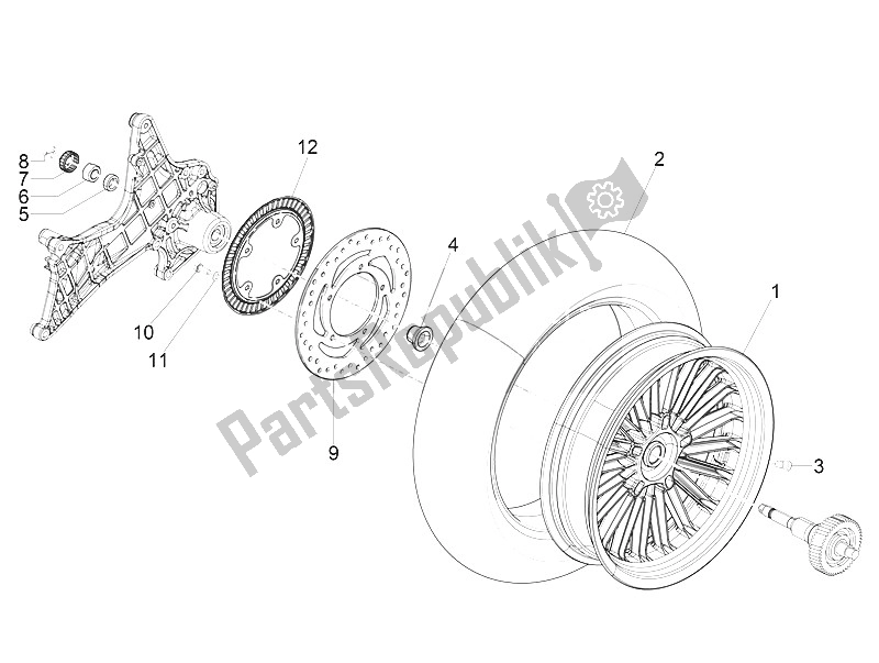 All parts for the Rear Wheel of the Piaggio Beverly 300 IE ABS E4 EU 2016