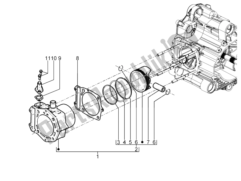 Alle onderdelen voor de Cilinder-zuiger-pols-peneenheid van de Piaggio MP3 500 Sport ABS USA 2015