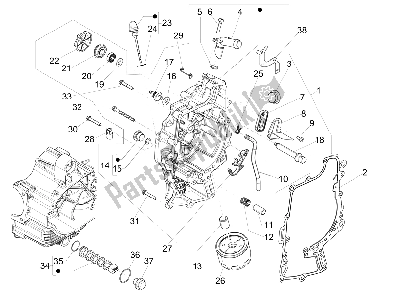 Toutes les pièces pour le Couvercle Magnéto Volant - Filtre à Huile du Piaggio MP3 500 LT Business Emea 2014