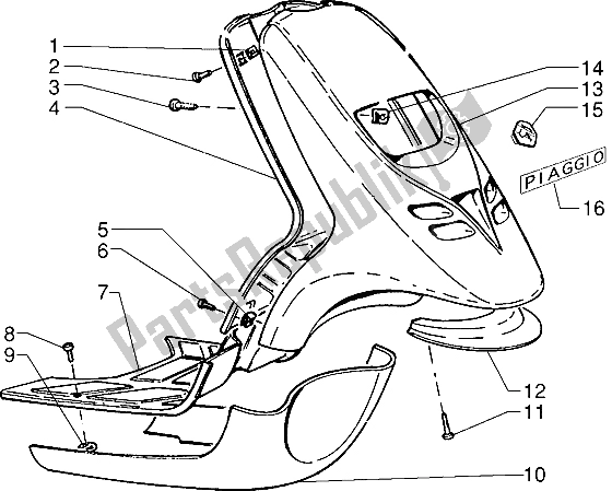 Toutes les pièces pour le Bouclier Avant-pied De Lit-spoiler du Piaggio Typhoon 50 M Y 2004