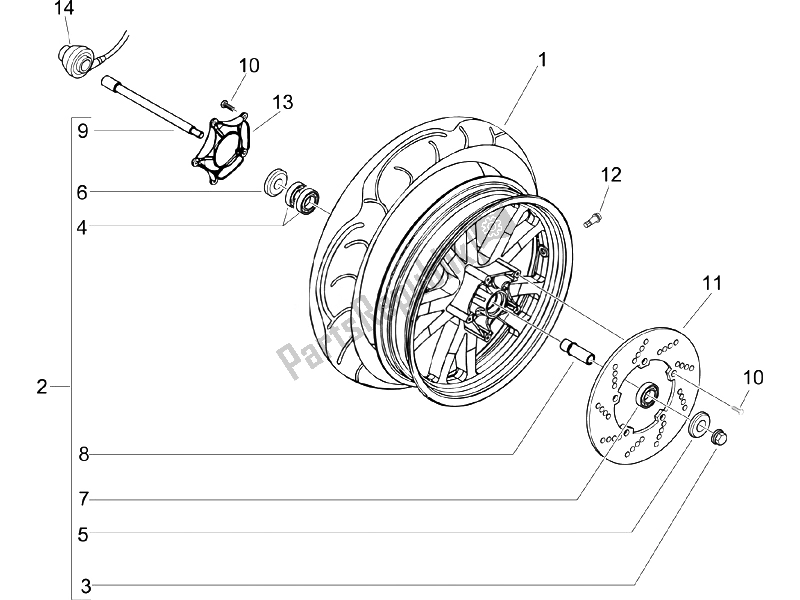 All parts for the Front Wheel of the Piaggio Beverly 250 Cruiser E3 2007