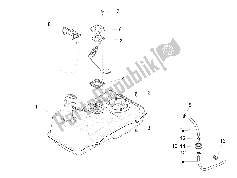 Todas las partes para Depósito De Combustible de Piaggio FLY 125 4T 3V IE Vietnam 2014