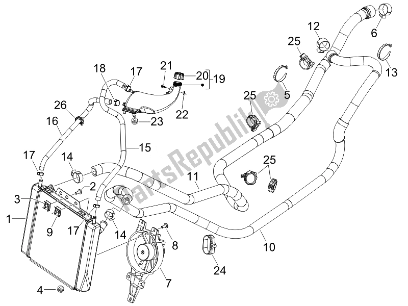 Toutes les pièces pour le Système De Refroidissement du Piaggio MP3 400 IE USA 2007