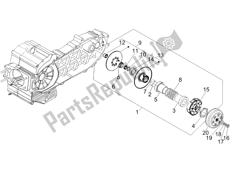 All parts for the Driven Pulley of the Piaggio BV 500 Tourer USA 2008