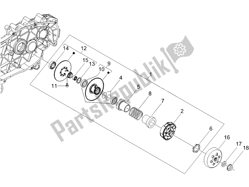 All parts for the Driven Pulley (2) of the Piaggio FLY 150 4T USA 2007