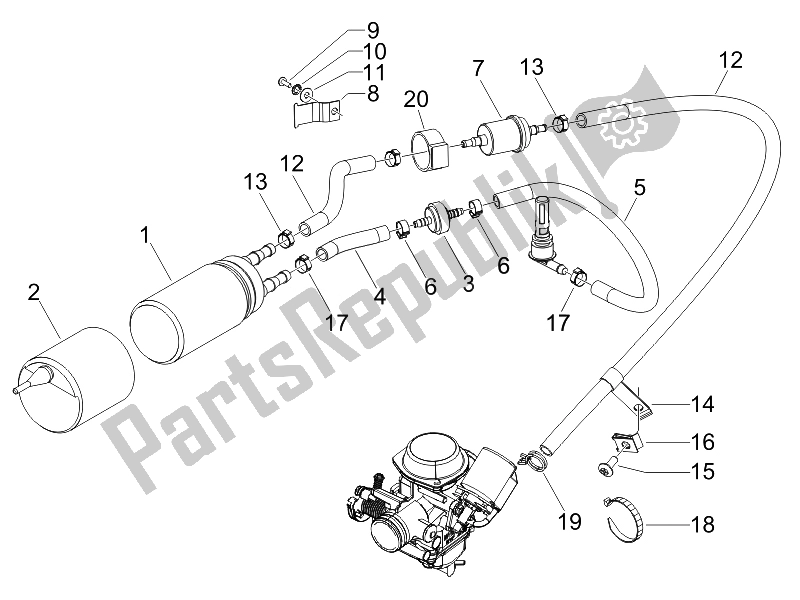 Toutes les pièces pour le Système D'alimentation du Piaggio Carnaby 125 4T E3 2007