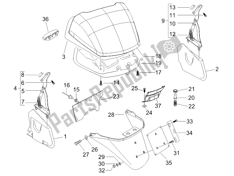 Toutes les pièces pour le Capot Arrière - Protection Contre Les éclaboussures du Piaggio X8 125 Potenziato 2005