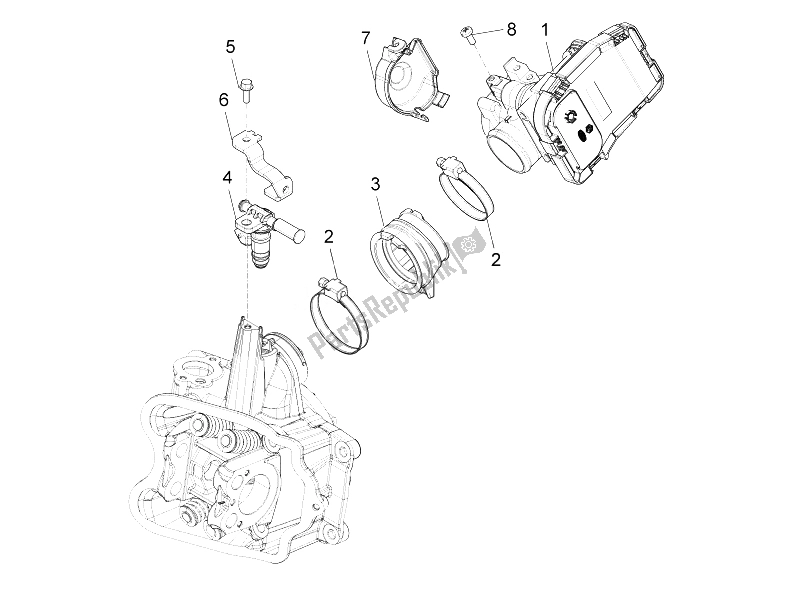 Todas las partes para Cuerpo Del Acelerador - Inyector - Tubo De Unión de Piaggio Beverly 350 4T 4V IE E3 Sport Touring 2014