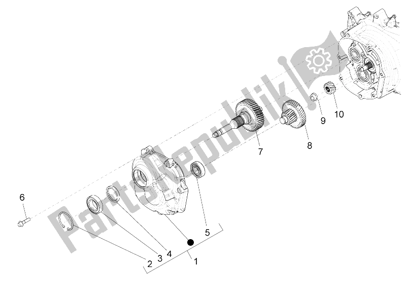 All parts for the Reduction Unit of the Piaggio BV 350 4T 4V IE E3 USA CA 2012