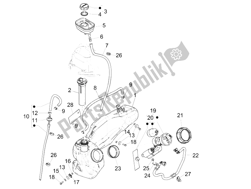 Alle onderdelen voor de Benzinetank van de Piaggio Liberty 150 Iget 4T 3V IE ABS 2015