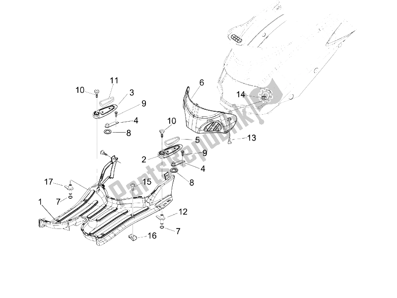 Alle onderdelen voor de Centrale Afdekking - Voetsteunen van de Piaggio Liberty 200 4T 2006