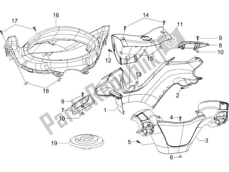 All parts for the Handlebars Coverages of the Piaggio X8 125 Street Euro 2 2006