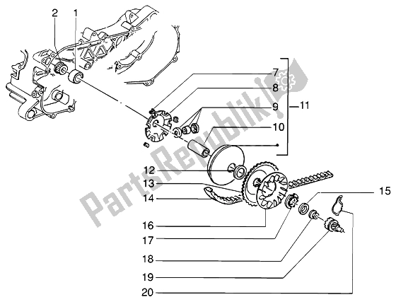 All parts for the Driving Pulley of the Piaggio NRG MC3 DT 50 2004