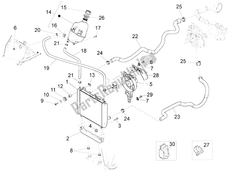 All parts for the Cooling System of the Piaggio X 10 350 4T 4V I E E3 2012