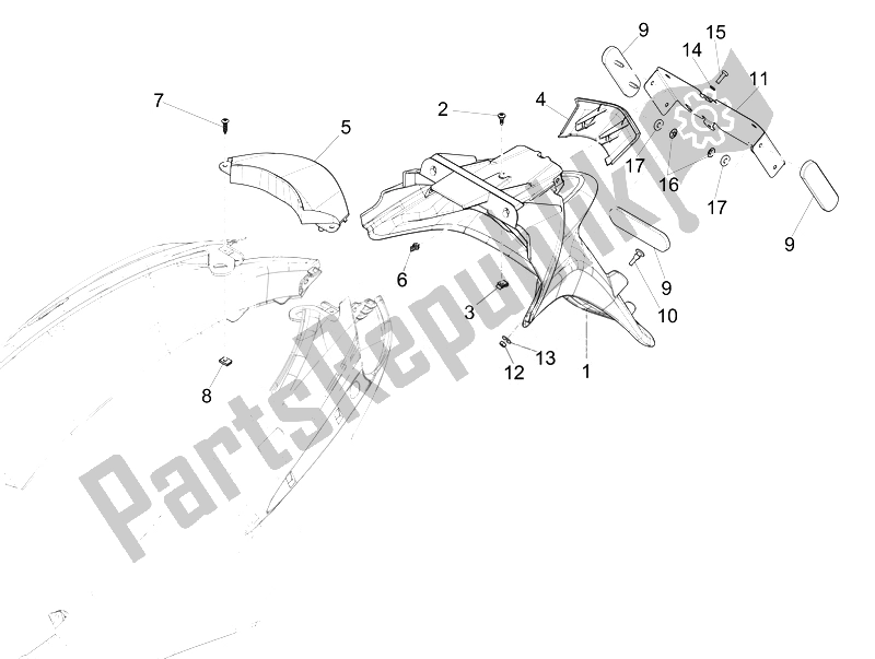 Tutte le parti per il Coperchio Posteriore - Paraspruzzi del Piaggio FLY 50 4T 4V USA 2 2014