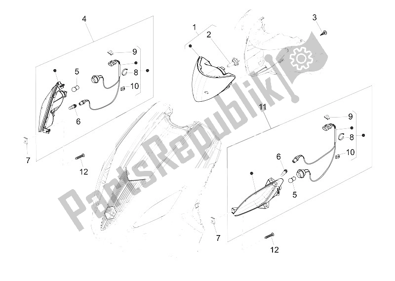 Toutes les pièces pour le Phares Avant - Clignotants du Piaggio FLY 50 4T 2V 25 30 KMH 2016