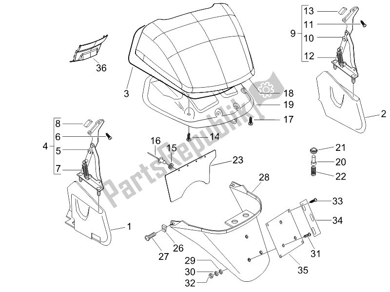 Todas las partes para Cubierta Trasera - Protector Contra Salpicaduras de Piaggio X8 125 Premium Euro 3 UK 2007