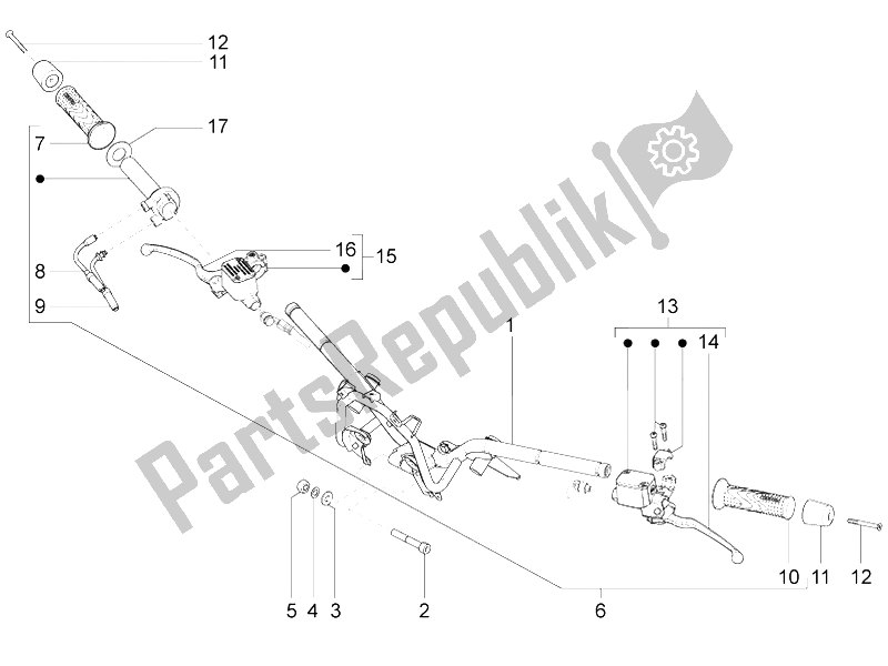 All parts for the Handlebars - Master Cil. Of the Piaggio BV 350 4T 4V IE E3 USA CA 2012