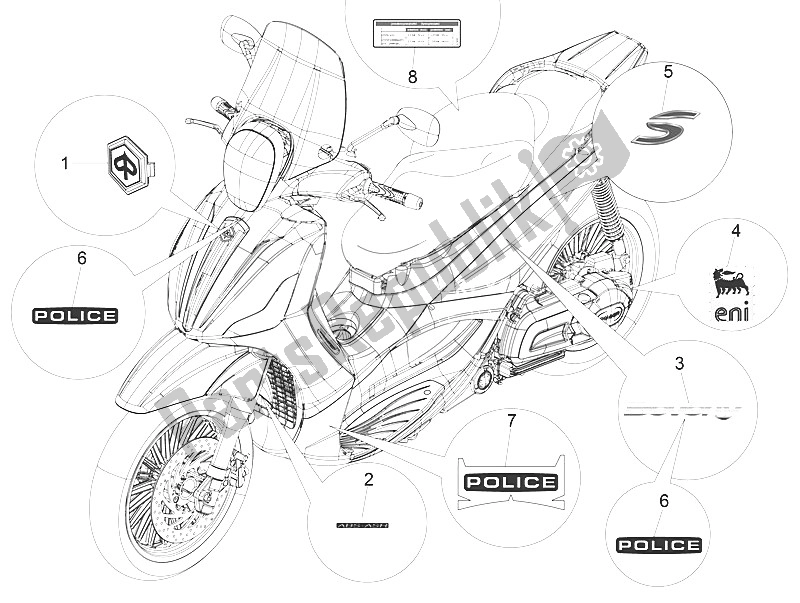 Todas las partes para Placas - Emblemas de Piaggio Beverly 300 IE ABS E4 EU 2016