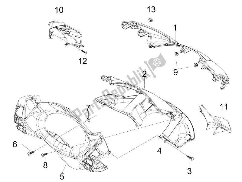 All parts for the Handlebars Coverages of the Piaggio X7 125 IE Euro 3 2009