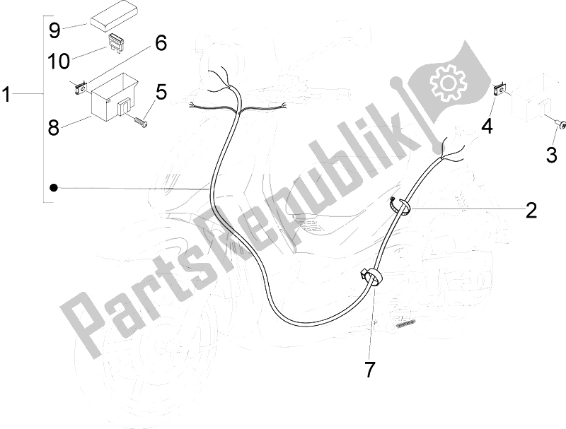 Alle onderdelen voor de Hoofdkabelboom van de Piaggio Beverly 125 Tourer E3 2007