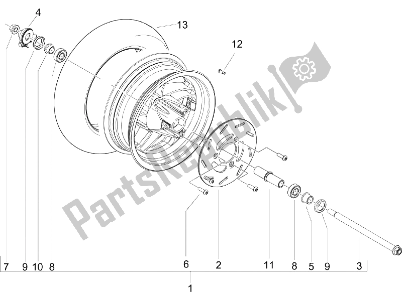 All parts for the Front Wheel of the Piaggio Typhoon 50 2T E2 2009