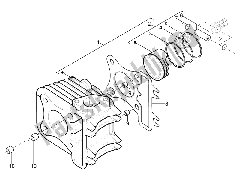 All parts for the Cylinder-piston-wrist Pin Unit of the Piaggio Typhoon 125 4T 2V E3 2010