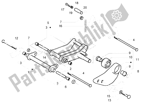 All parts for the Swinging Arm of the Piaggio FLY 125 4T 2004